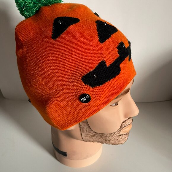 Halloween hat Toque with a jack-o'lantern face and green pompom, flashing lights - Picture 3 of 8